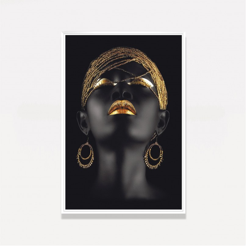Quadro Mulher Negra Fashion Golden Moderno