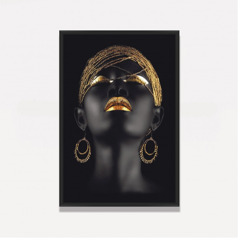 Quadro Mulher Negra Fashion Golden Moderno