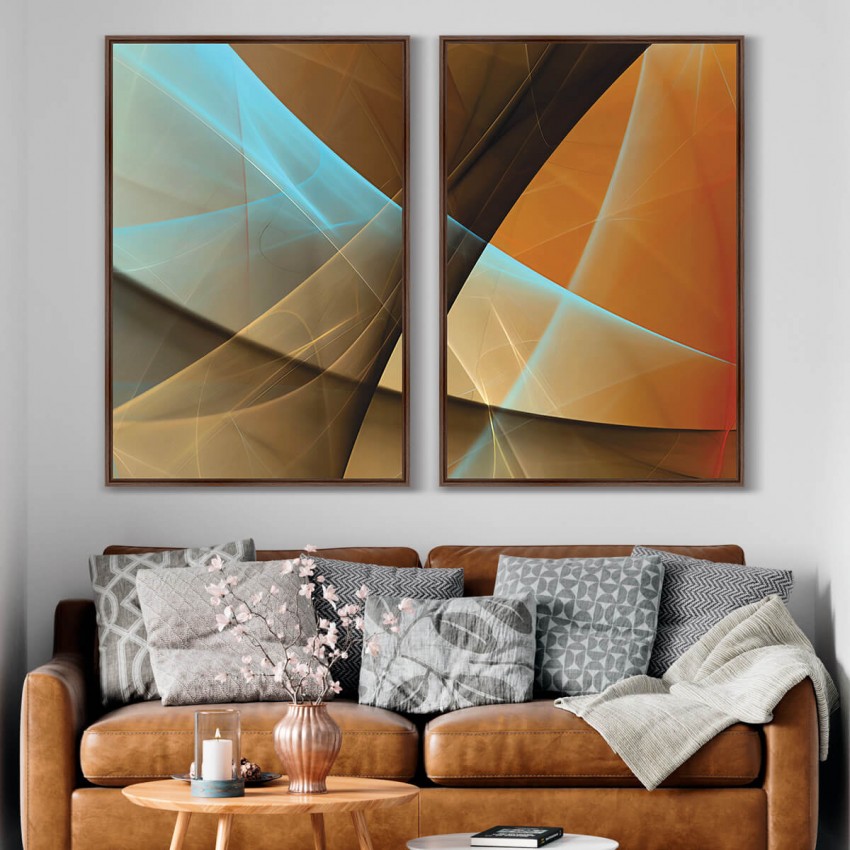Quadro Abstrato Duo Fractal Marrom Moderno