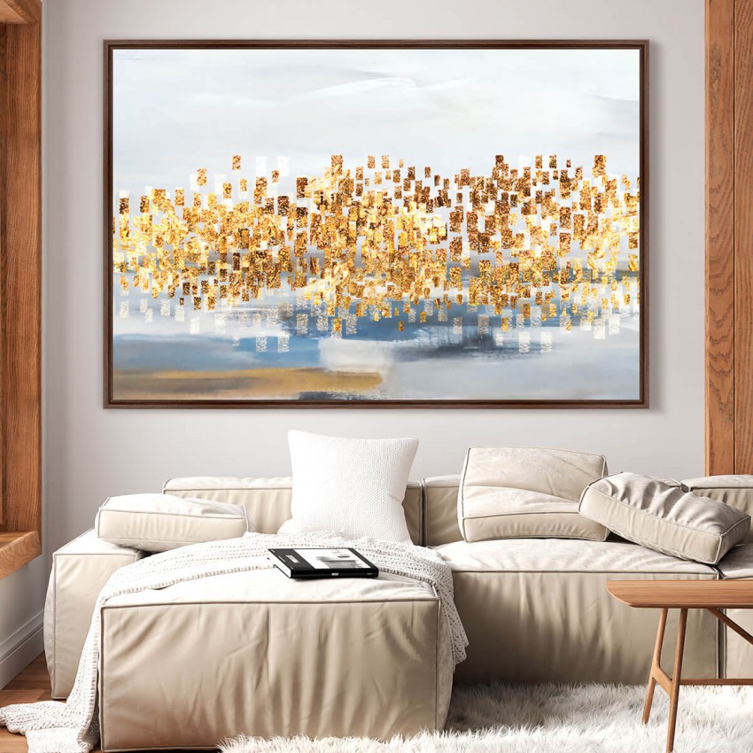Quadro Abstrato Contemporâneo Detalhes Dourados 
