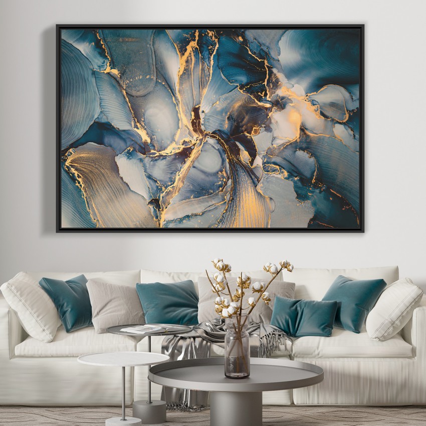 Quadro Abstrato Mix Azul e Dourado Moderno