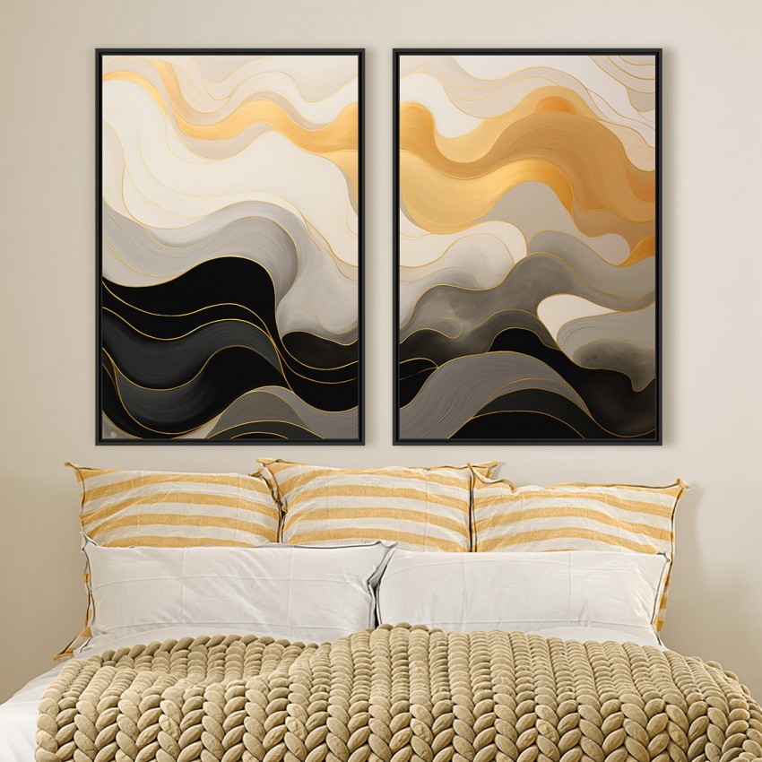 Quadro Abstrato Movimento Ondas Cores Neutras