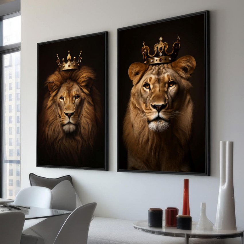 Quadro Casal de Leões Elegância Majestade Duo