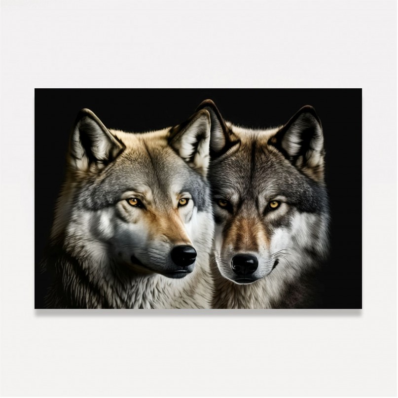 Quadro Casal de Lobos Amor Uivante Artístico 