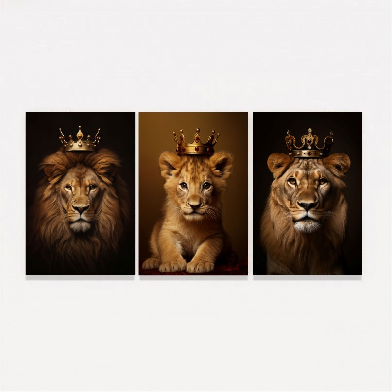 Quadro Trio Família de Leões Real 1 Filhote