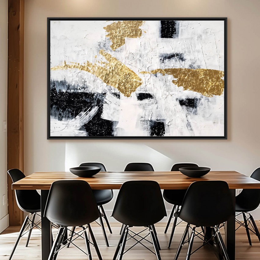 Quadro Abstrato  Monocromático Elegância Dourada