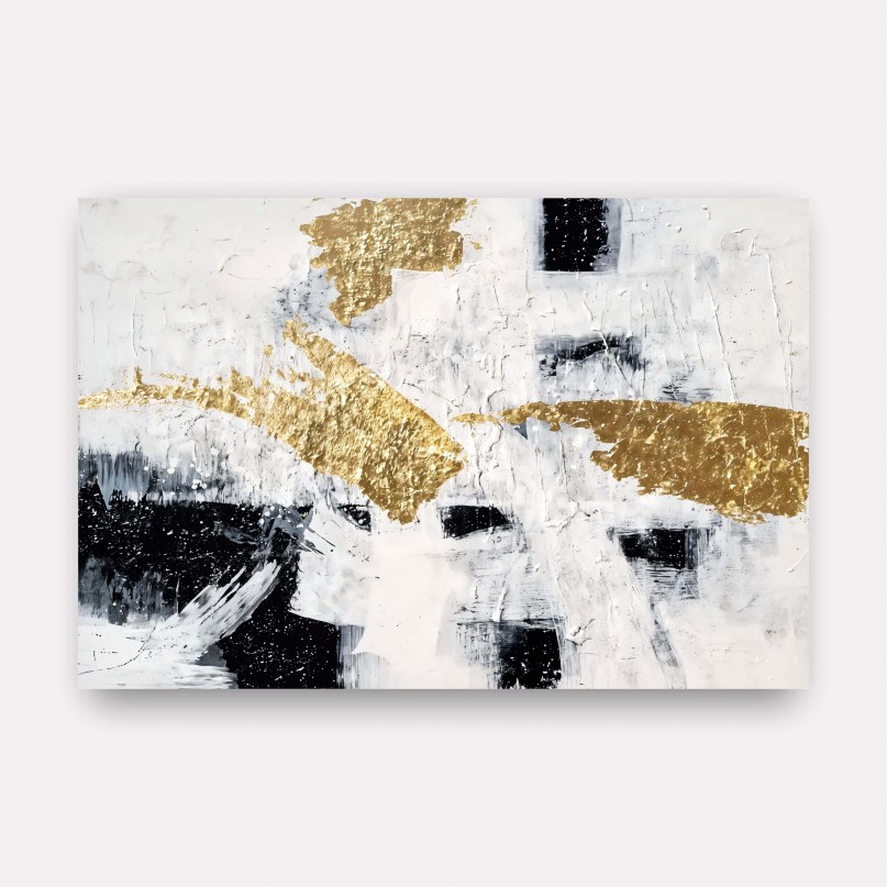 Quadro Abstrato  Monocromático Elegância Dourada