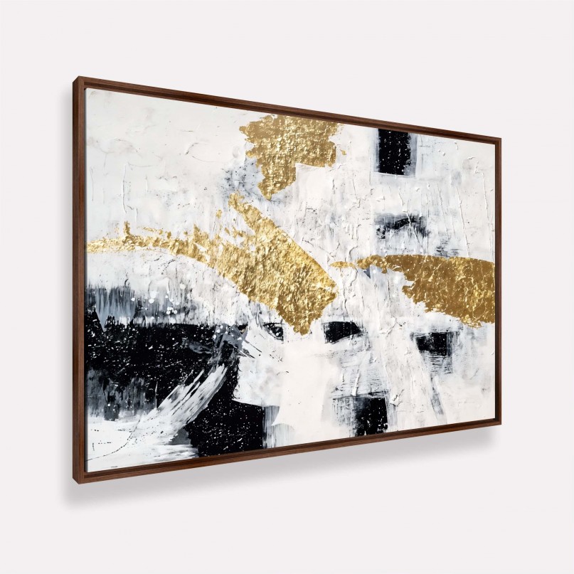 Quadro Abstrato  Monocromático Elegância Dourada