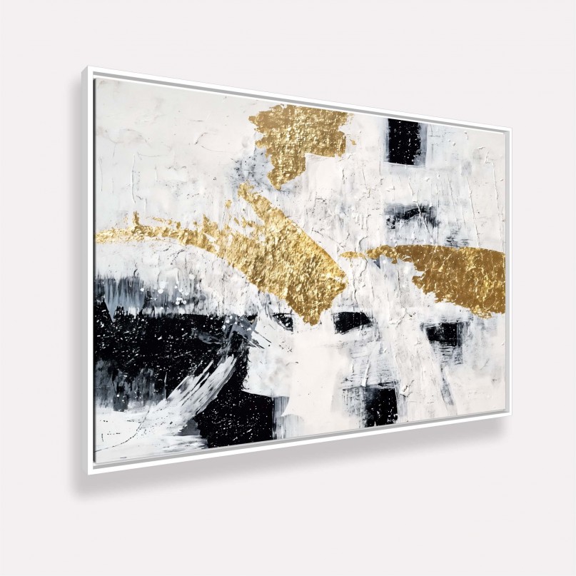 Quadro Abstrato  Monocromático Elegância Dourada