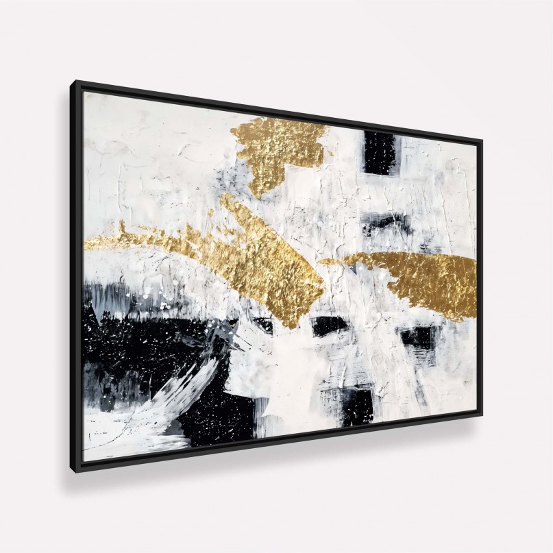 Quadro Abstrato  Monocromático Elegância Dourada