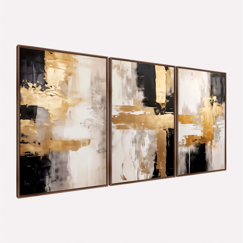 Quadro Abstrato Elegância Dourada Tons de Ouro e Preto