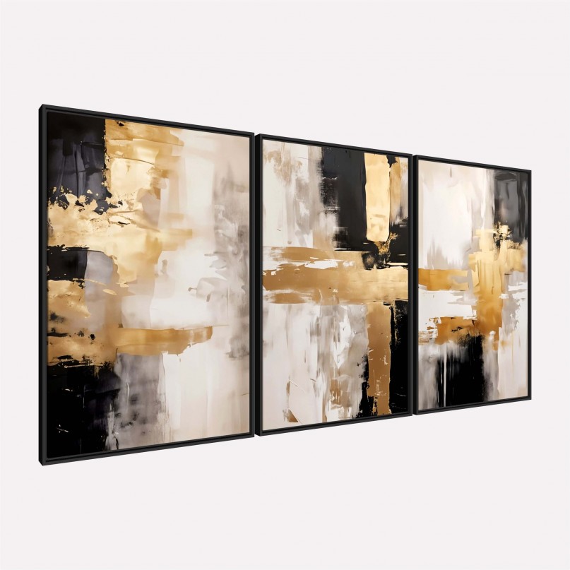 Quadro Abstrato Elegância Dourada Tons de Ouro e Preto