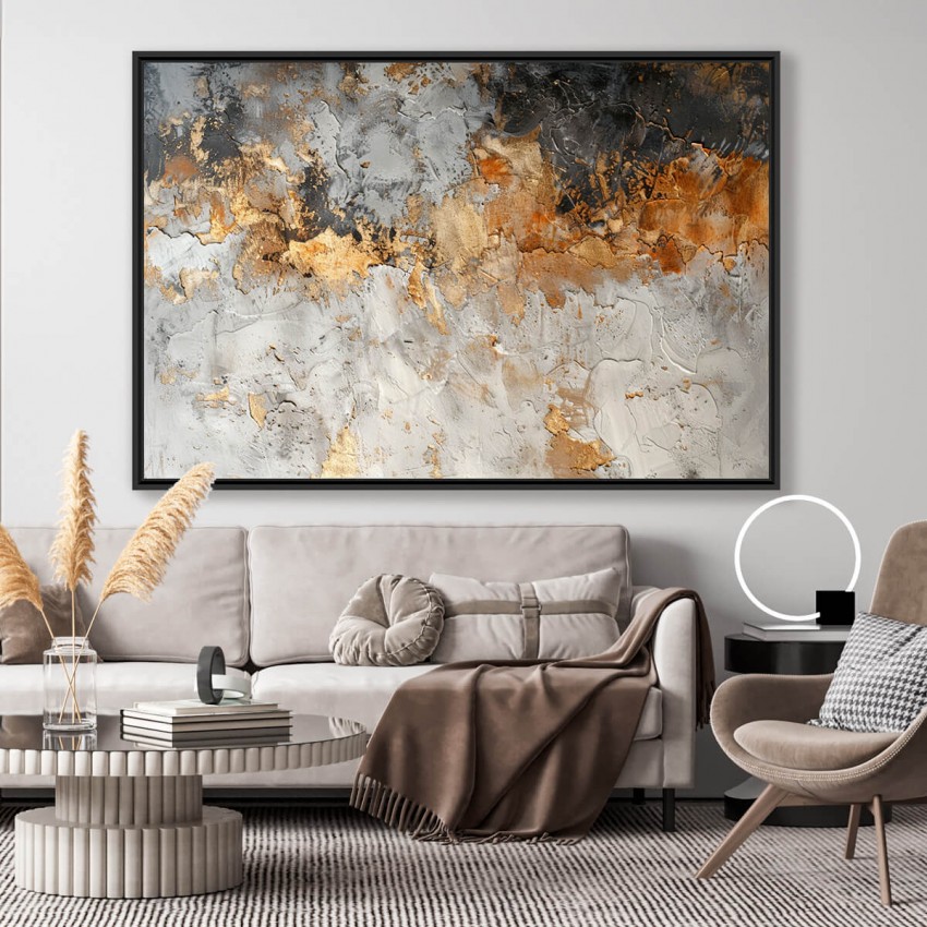 Quadro Abstrato Harmonia Metálica Cores Quentes