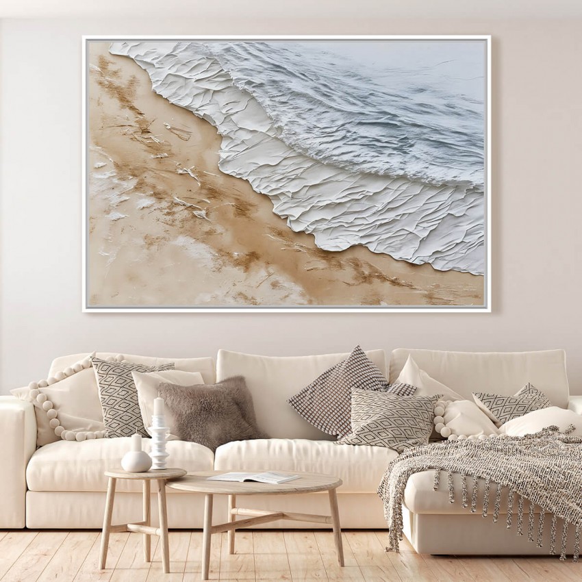 Quadro Abstrato Serenidade Costeira Relevo Areia e Mar