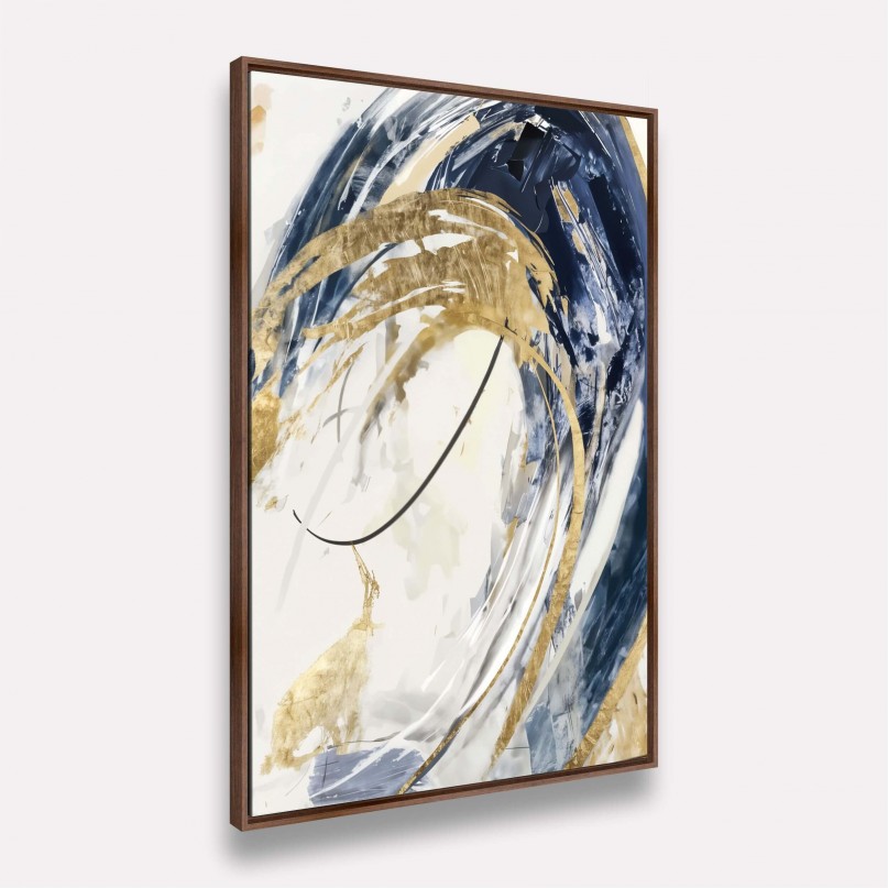 Quadro Arte Abstrata Contemporânea Ondas de Ouro e Azul