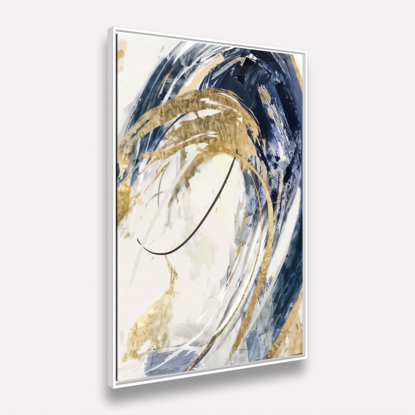 Quadro Arte Abstrata Contemporânea Ondas de Ouro e Azul