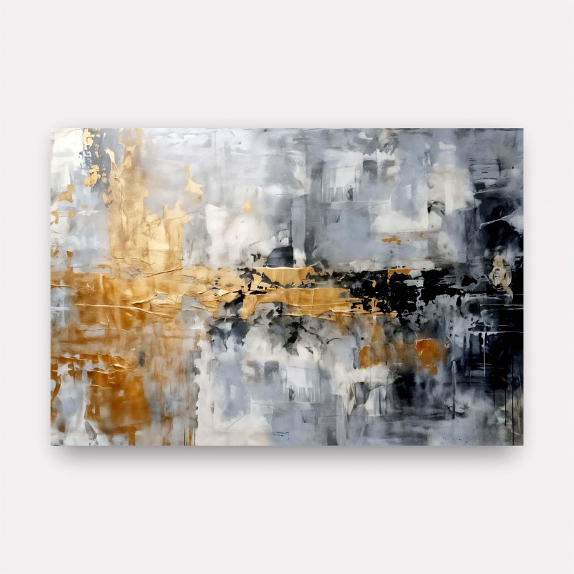 Quadro Arte Abstrata Contraste Metálico com Toques Dourados