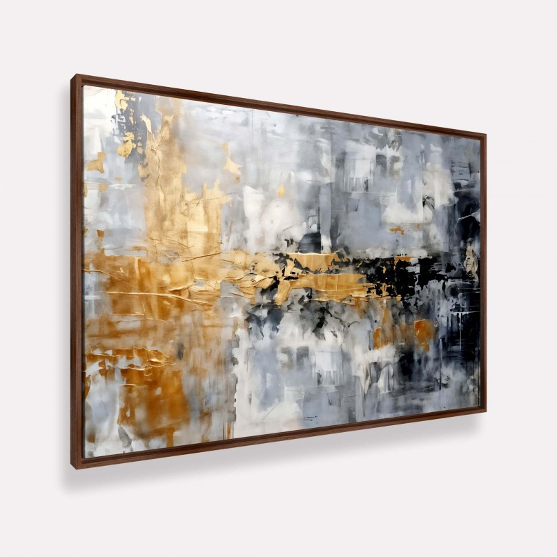 Quadro Arte Abstrata Contraste Metálico com Toques Dourados
