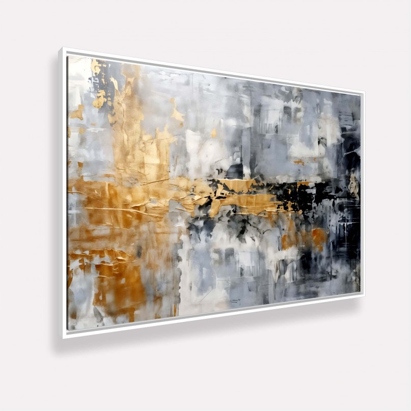 Quadro Arte Abstrata Contraste Metálico com Toques Dourados