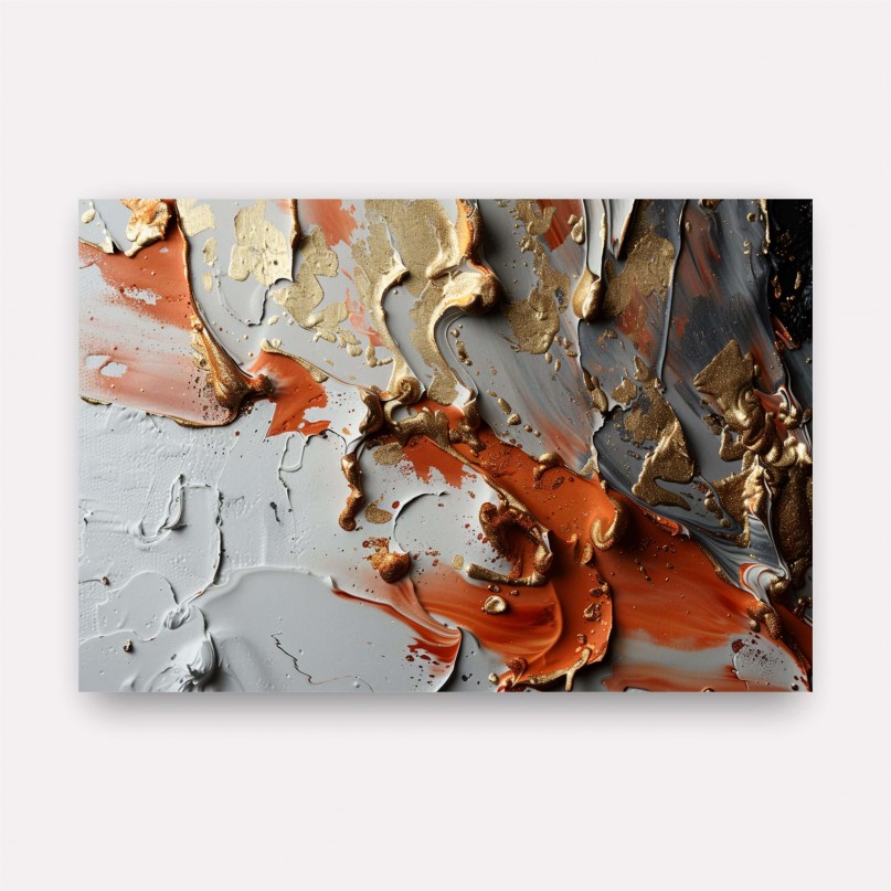 Quadro Arte Abstrata Movimento Metálico Detalhes em Ouro