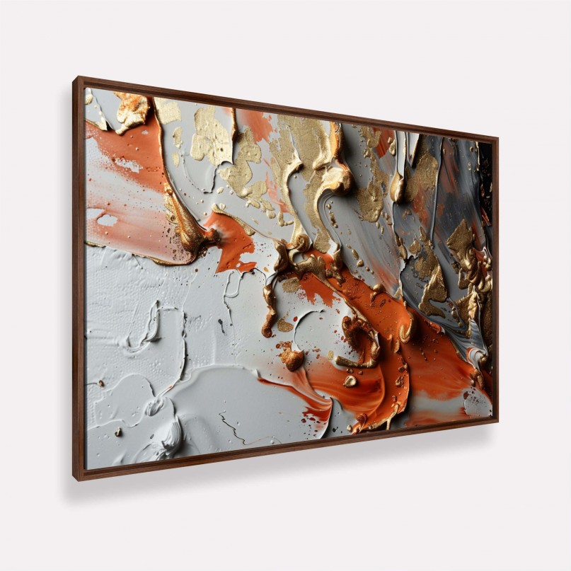 Quadro Arte Abstrata Movimento Metálico Detalhes em Ouro