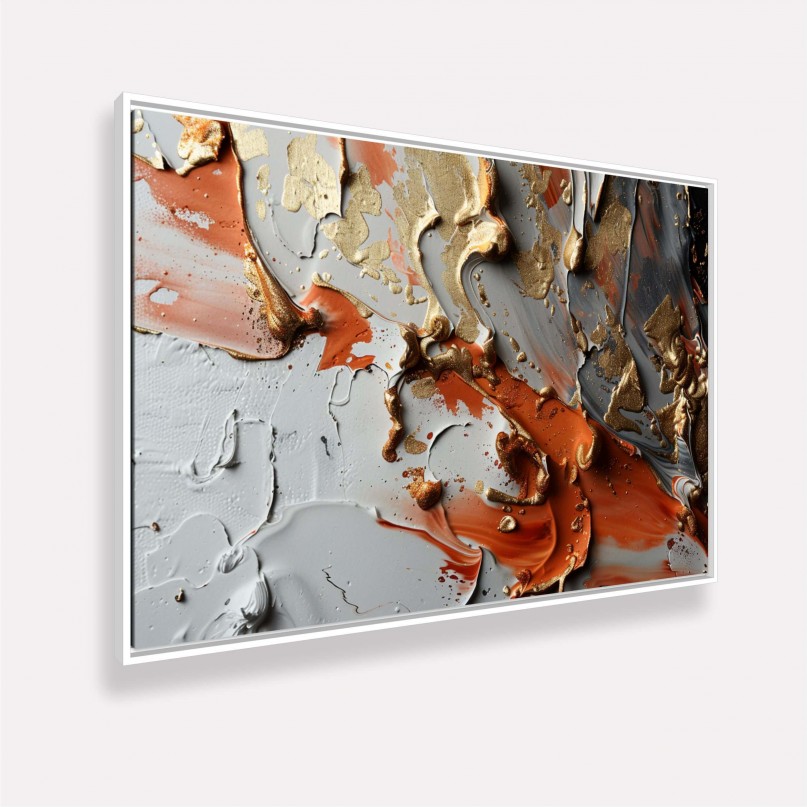 Quadro Arte Abstrata Movimento Metálico Detalhes em Ouro