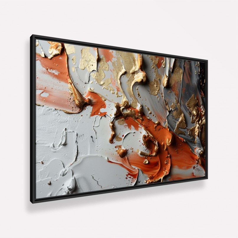 Quadro Arte Abstrata Movimento Metálico Detalhes em Ouro