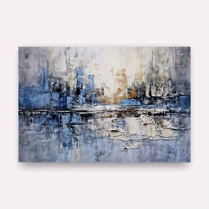 Quadro Composição Abstrata Moderno Detalhes Azul