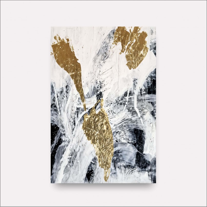Quadro Elegância Abstrata em Preto Branco e Ouro