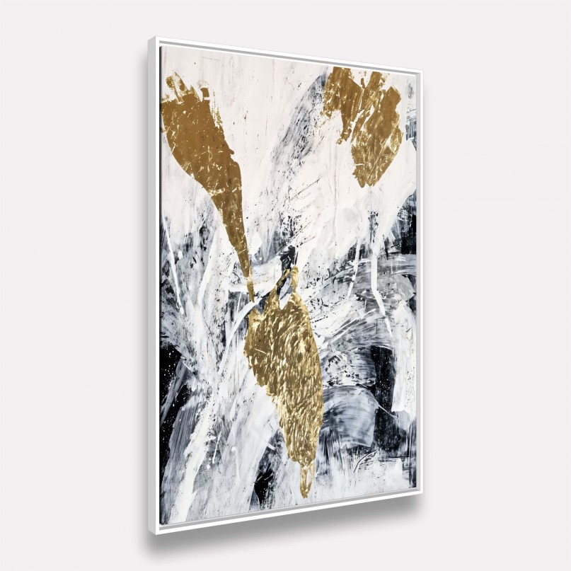 Quadro Elegância Abstrata em Preto Branco e Ouro