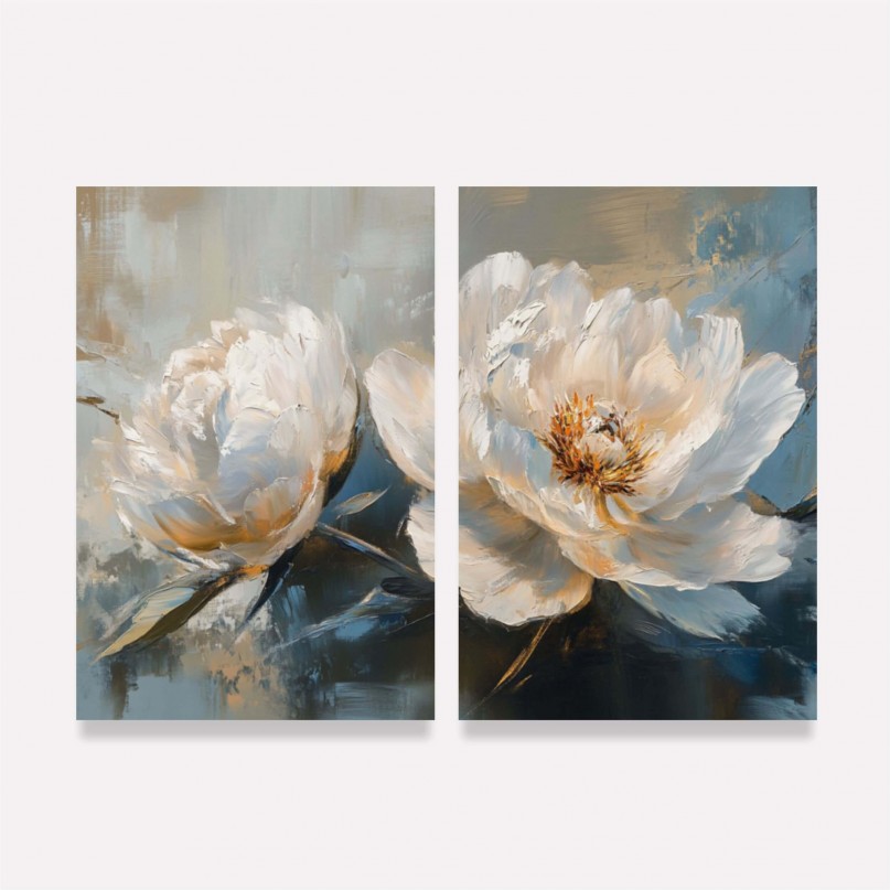 Quadro Peônias Brancas Arte Floral Contemporânea