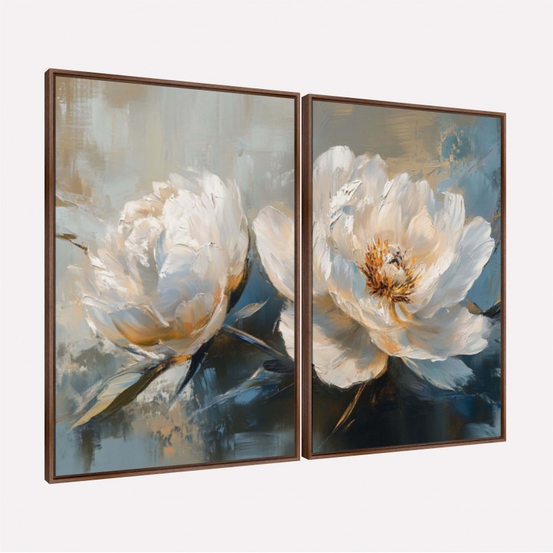 Quadro Peônias Brancas Arte Floral Contemporânea