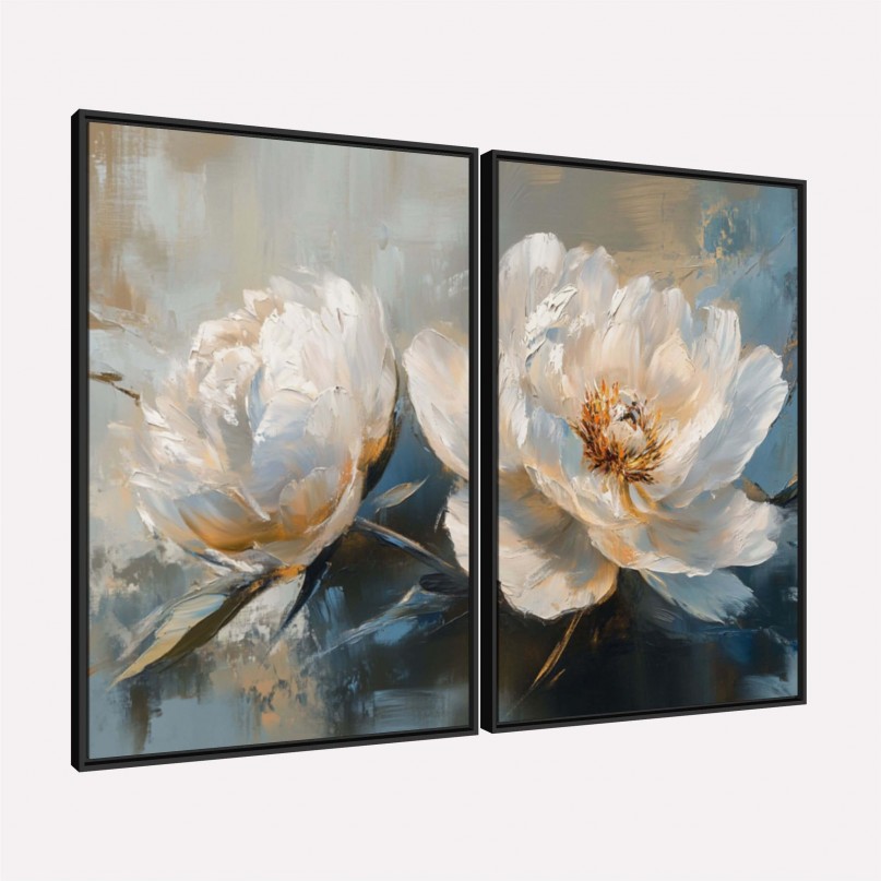 Quadro Peônias Brancas Arte Floral Contemporânea