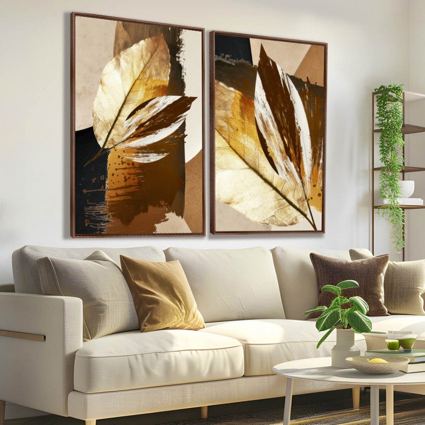 Quadro Folhagem Abstrato Moderno em Detalhes Bronze 