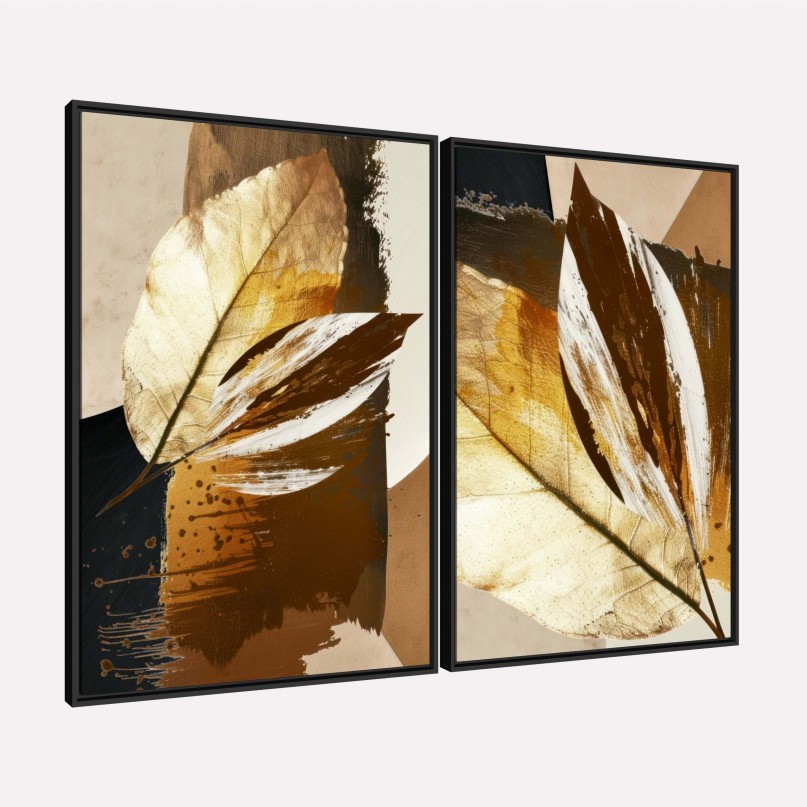Quadro Folhagem Abstrato Moderno em Detalhes Bronze 