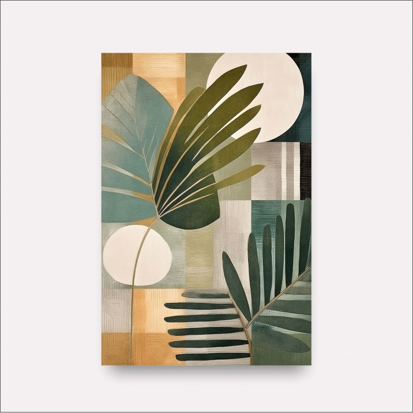 Quadro Folhagem Plantas Aquarela Moderna Cores Suaves