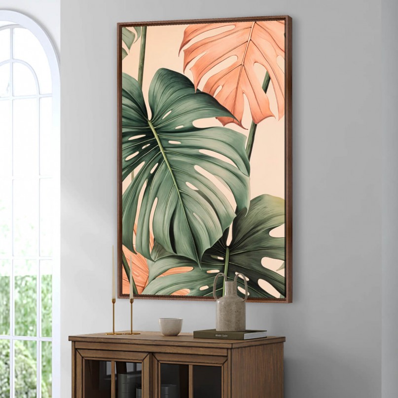 Quadro Monstera Folhas Cores Leves