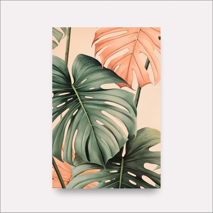 Quadro Monstera Folhas Cores Leves