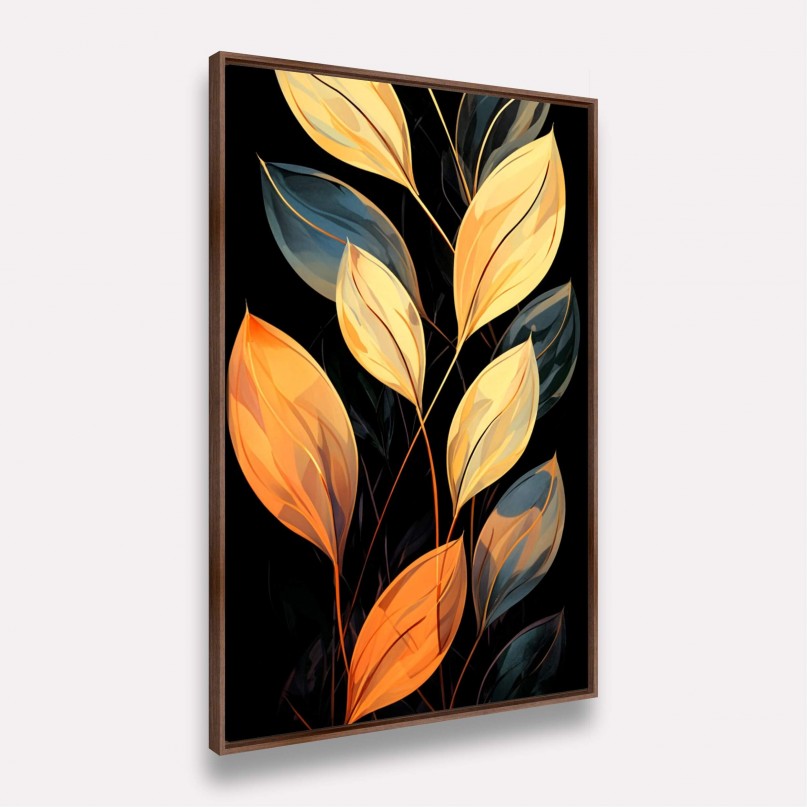 Quadro Ramo de Folhas Moderna Preto com Dourado