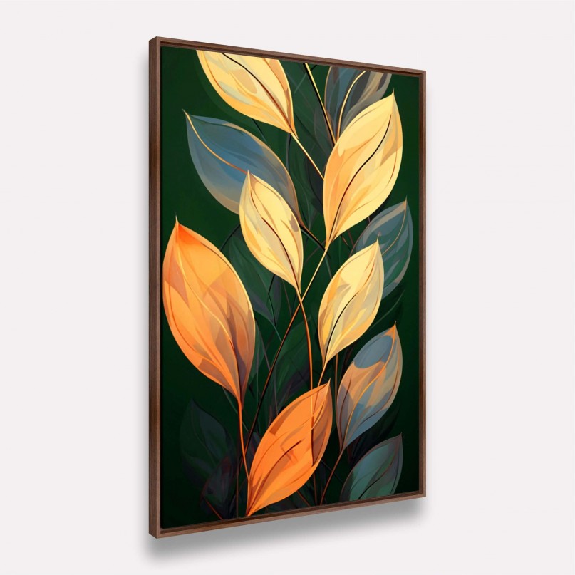 Quadro Ramo de Folhas Moderna Verde com Dourado