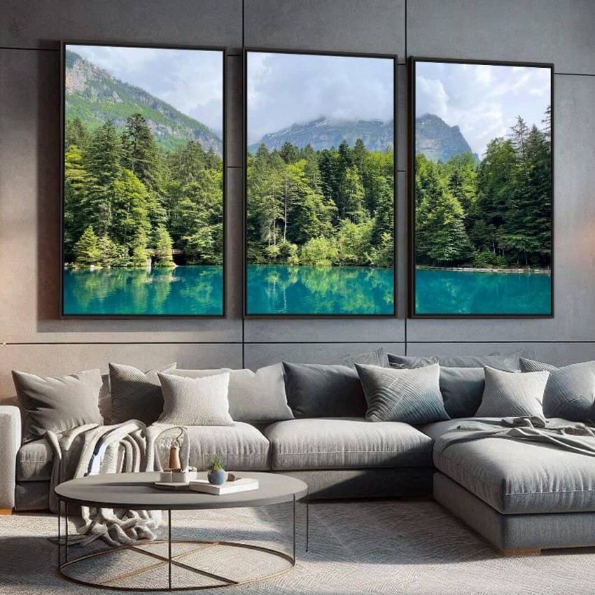 Quadro Paisagem Lago de Blausse Suíça Árvores e Motanhas