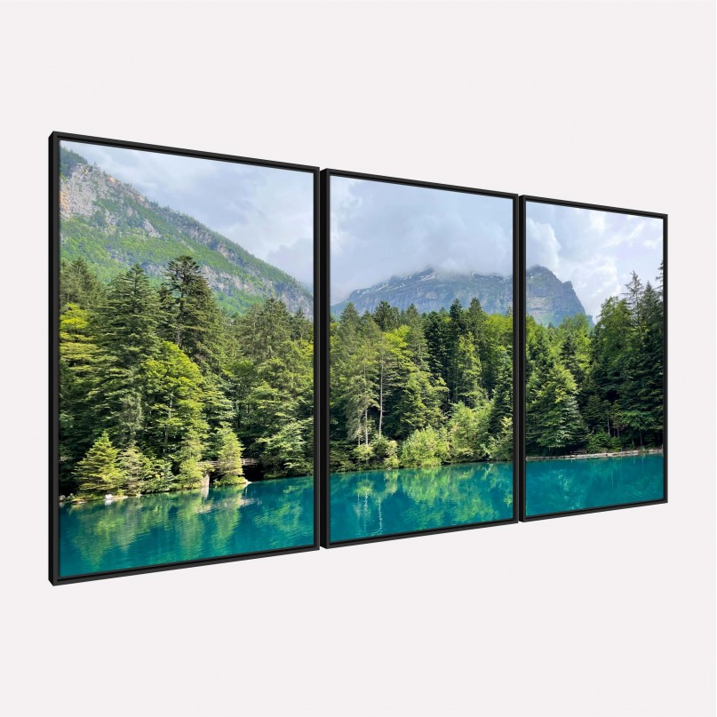 Quadro Paisagem Lago de Blausse Suíça Árvores e Motanhas