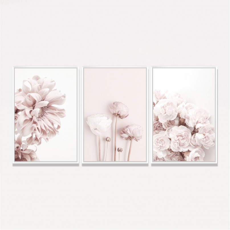 Quadro Floral Trio Rose Peônias 