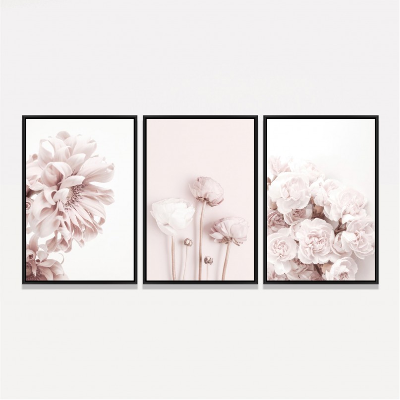 Quadro Floral Trio Rose Peônias 