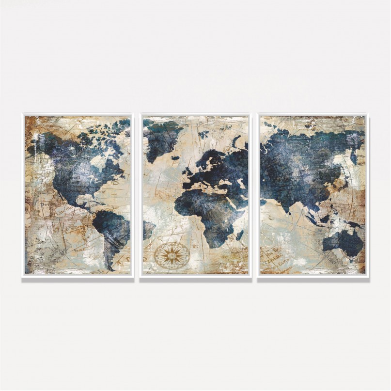 Quadro Mapa Mundi Vintage Envelhecido