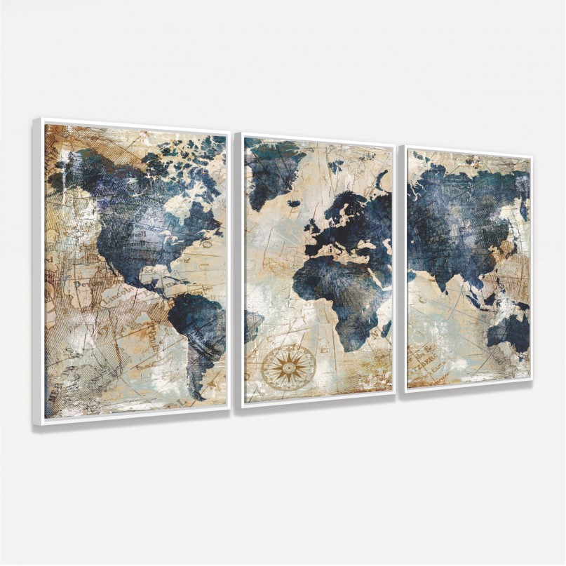 Quadro Mapa Mundi Vintage Envelhecido