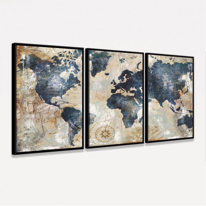 Quadro Mapa Mundi Vintage Envelhecido