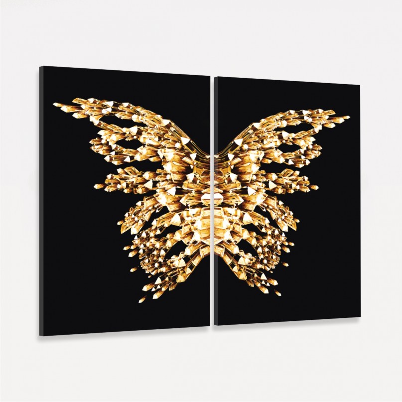Quadro Abstrato Borboleta Asas Douradas Moderno - Golden On Black