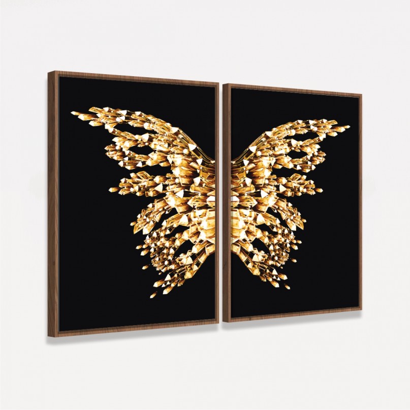 Quadro Abstrato Borboleta Asas Douradas Moderno - Golden On Black
