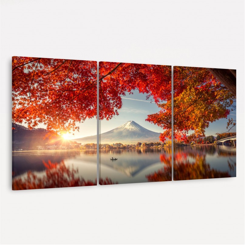 Quadro Árvore Folhas Vermelhas - Paisagem de Outono Oriental